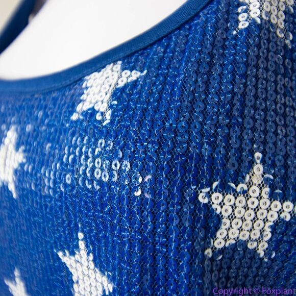 NEW Ashley Stewart Sequin Stars Scoop Neck Tank, White on Blue, 2X - Picture 7 of 15